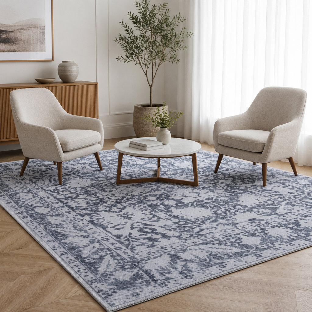 Washable Modern Rug  Grey Abstract