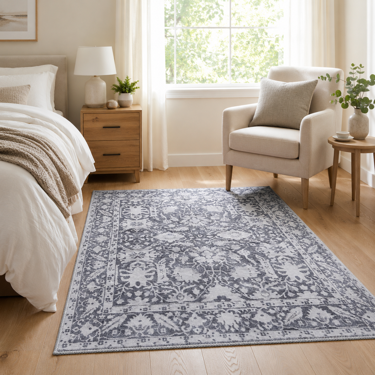 Washable Modern Rug  Grey Abstract