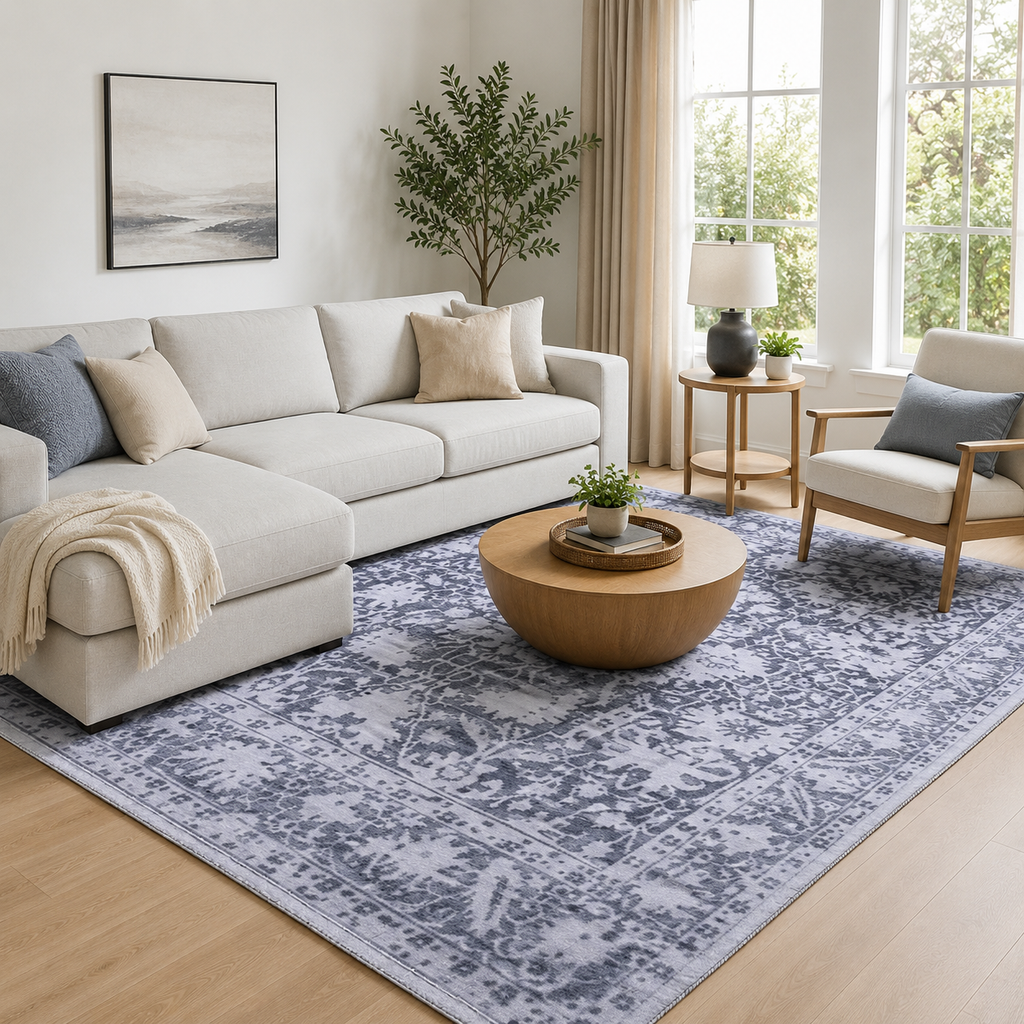Washable Modern Rug  Grey Abstract