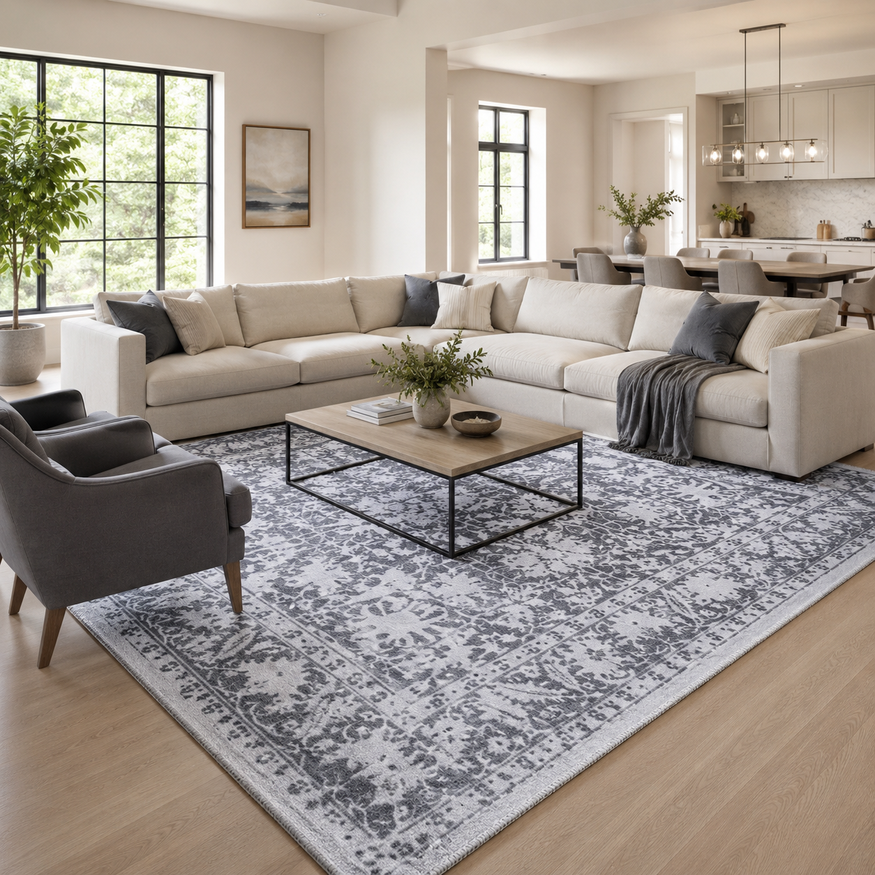 Washable Modern Rug  Grey Abstract