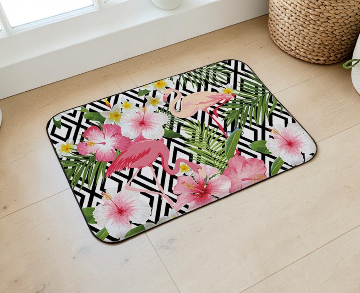 Dark Floral Flamingo Non-Slip Doormat – 40 × 60cm
