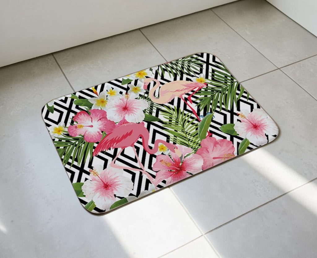 Dark Floral Flamingo Non-Slip Doormat – 40 × 60cm
