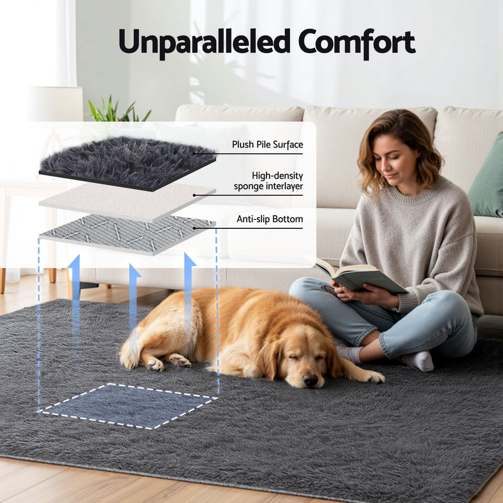 Plush Shaggy Rug – Grey – 160 × 230cm