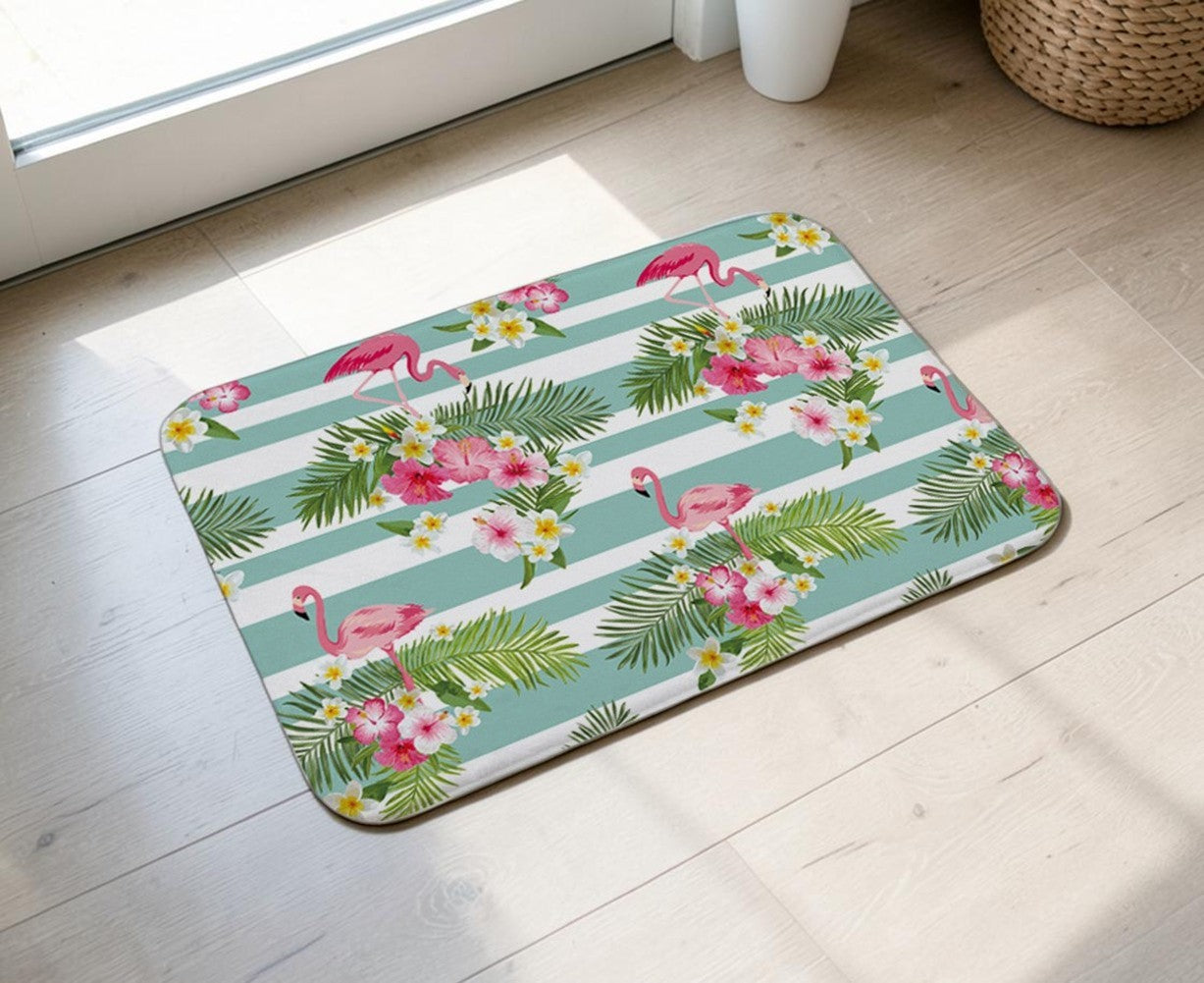Flamingo Palm Leaf Non-Slip Doormat – 40 × 60cm