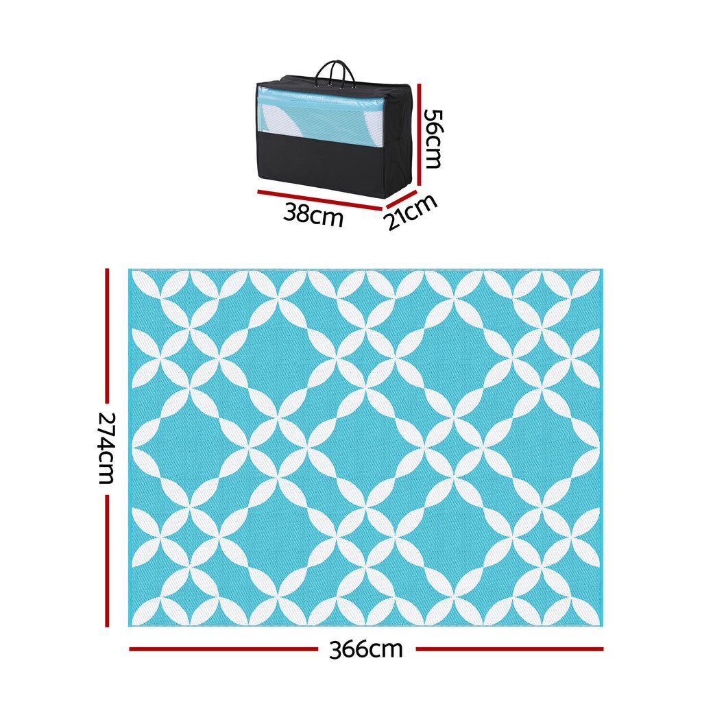 Reversible Outdoor Rug — Light Blue Geometric, 274 x 366cm