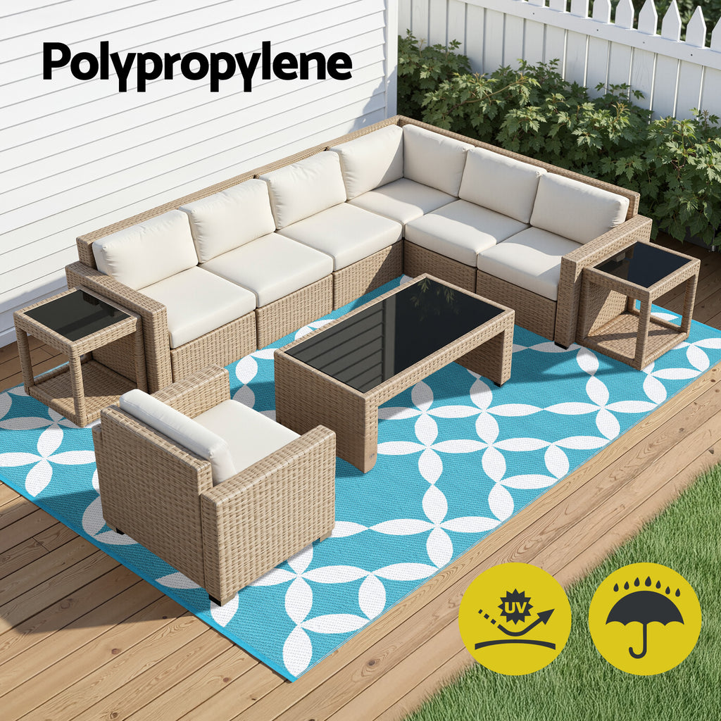 Reversible Outdoor Rug — Light Blue Geometric, 274 x 366cm