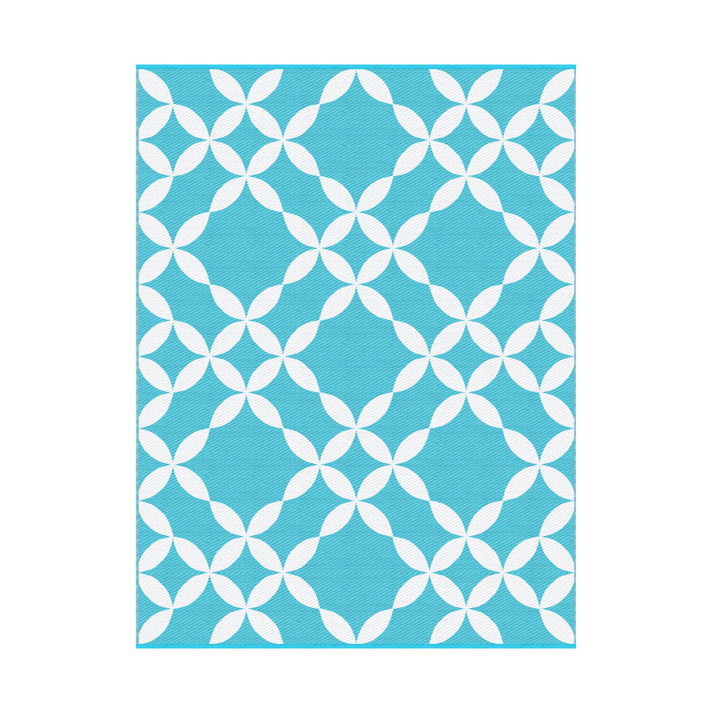 Reversible Outdoor Rug — Light Blue Geometric, 274 x 366cm