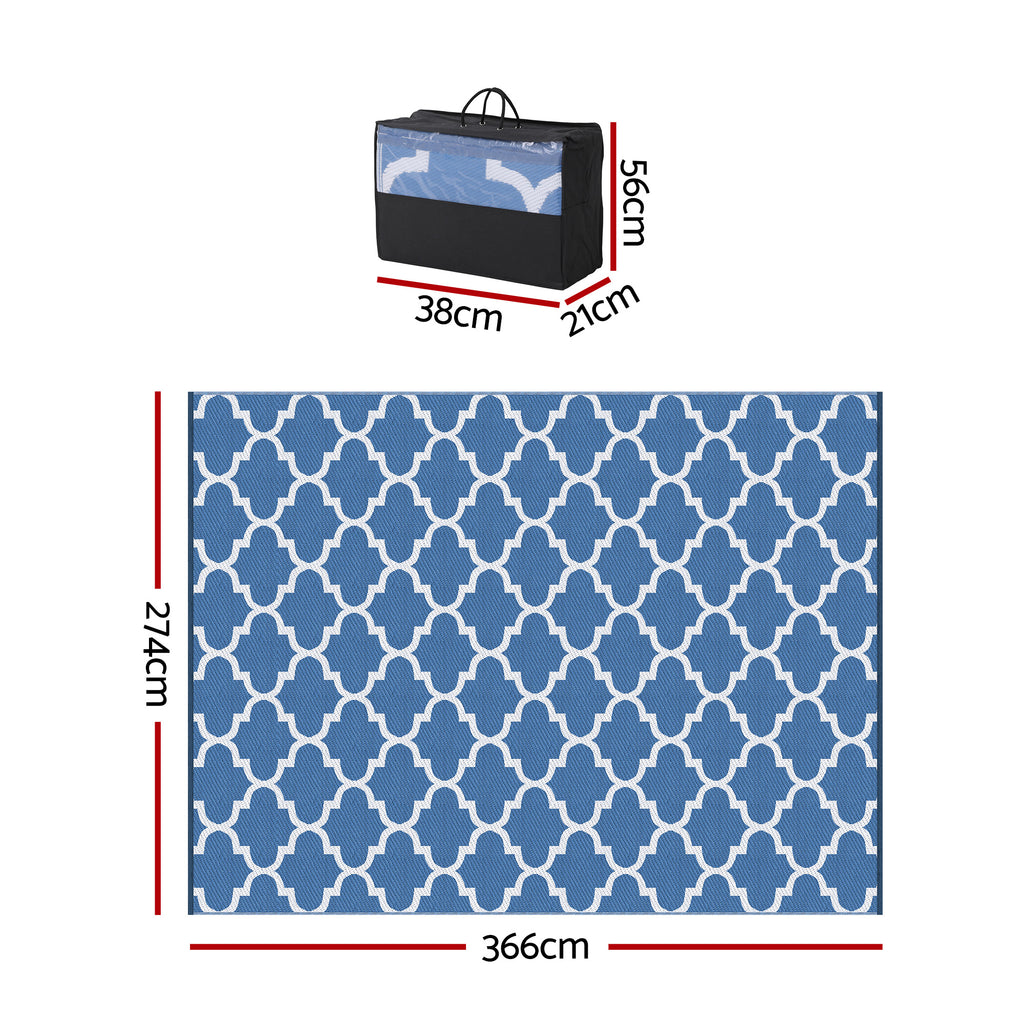 Reversible Outdoor Rug — Blue Moroccan Trellis, 274 x 366cm