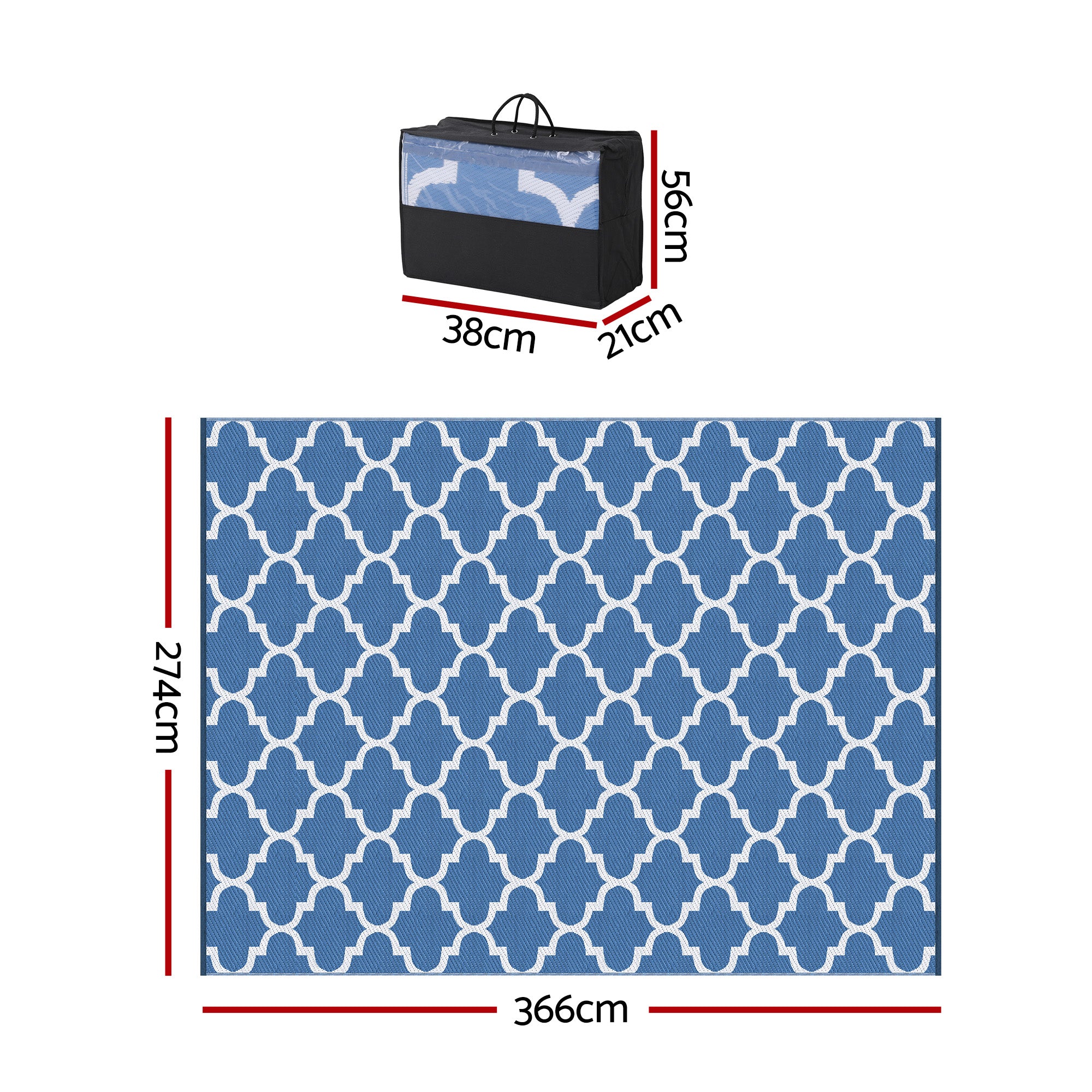 Reversible Outdoor Rug — Blue Moroccan Trellis, 274 x 366cm