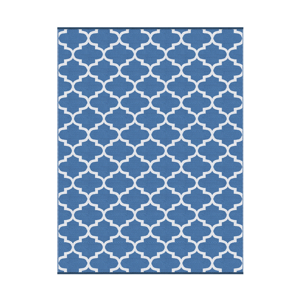 Reversible Outdoor Rug — Blue Moroccan Trellis, 274 x 366cm