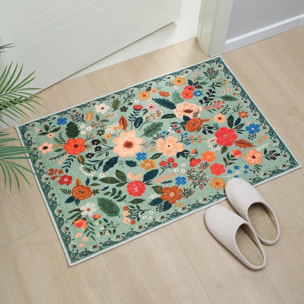 Green Bohemian Floral Non-Slip Doormat – 60 × 90cm
