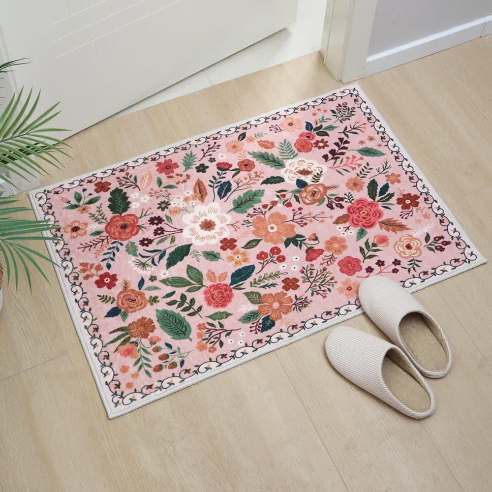 Pink Bohemian Floral Non-Slip Doormat – 60 × 90cm