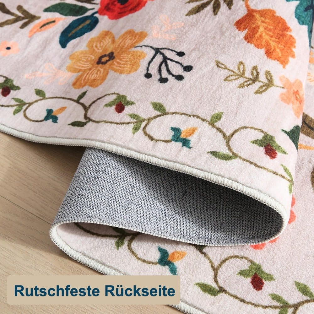 Beige Bohemian Floral Non-Slip Doormat – 60 × 90cm