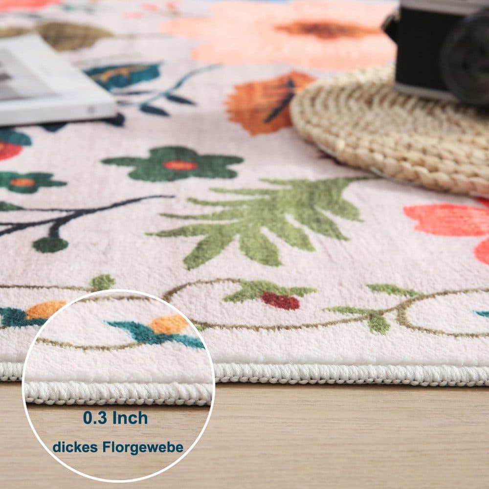 Beige Bohemian Floral Non-Slip Doormat – 60 × 90cm