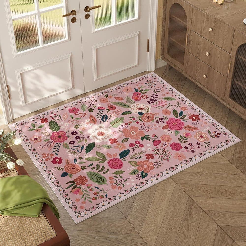 Pink Bohemian Floral Non-Slip Doormat – 40 × 60cm