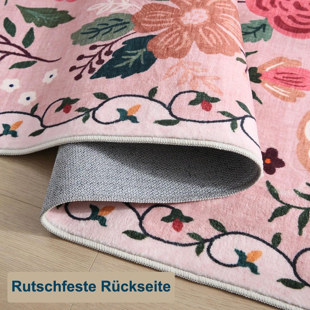 Pink Bohemian Floral Non-Slip Doormat – 40 × 60cm