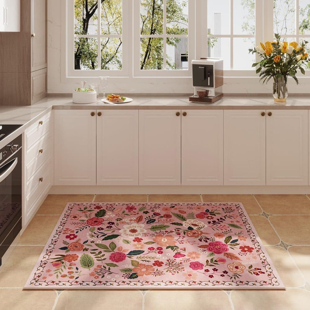 Pink Bohemian Floral Non-Slip Doormat – 40 × 60cm