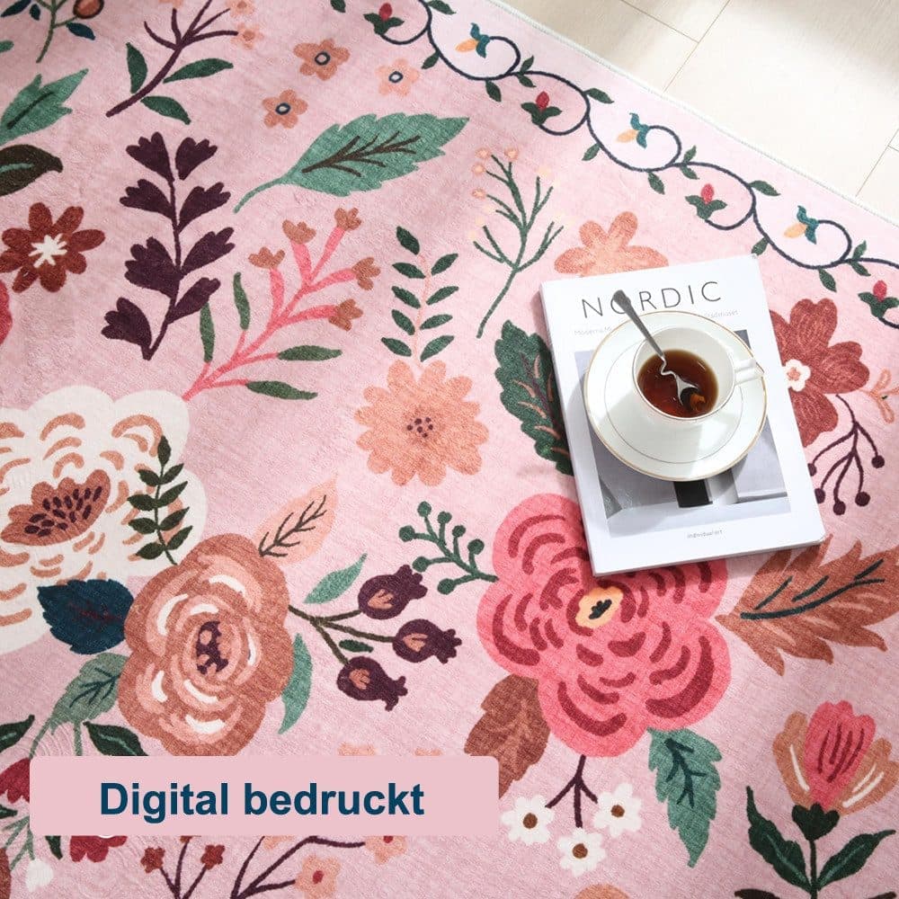 Pink Bohemian Floral Non-Slip Doormat – 40 × 60cm