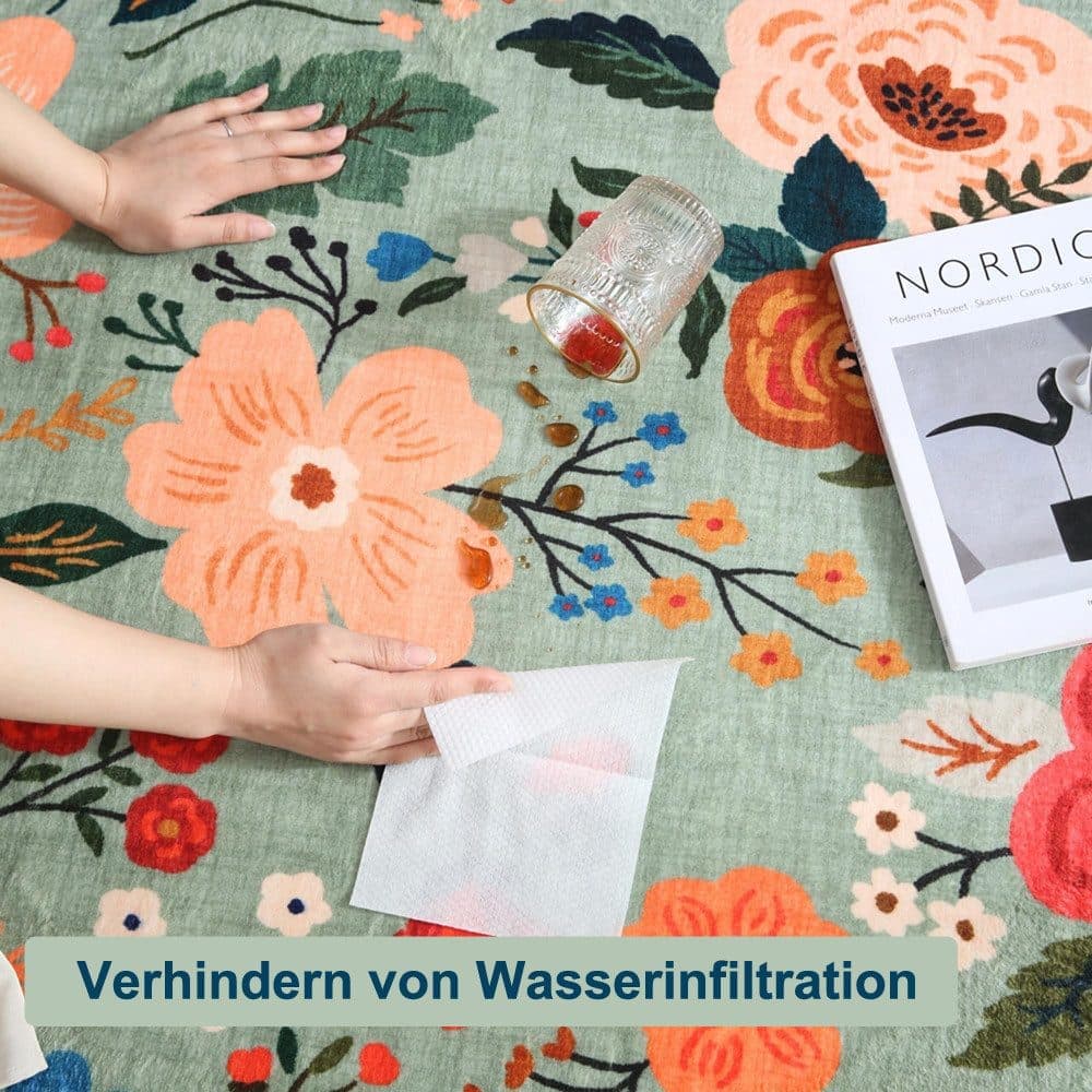 Green Bohemian Floral Non-Slip Doormat – 40 × 60cm