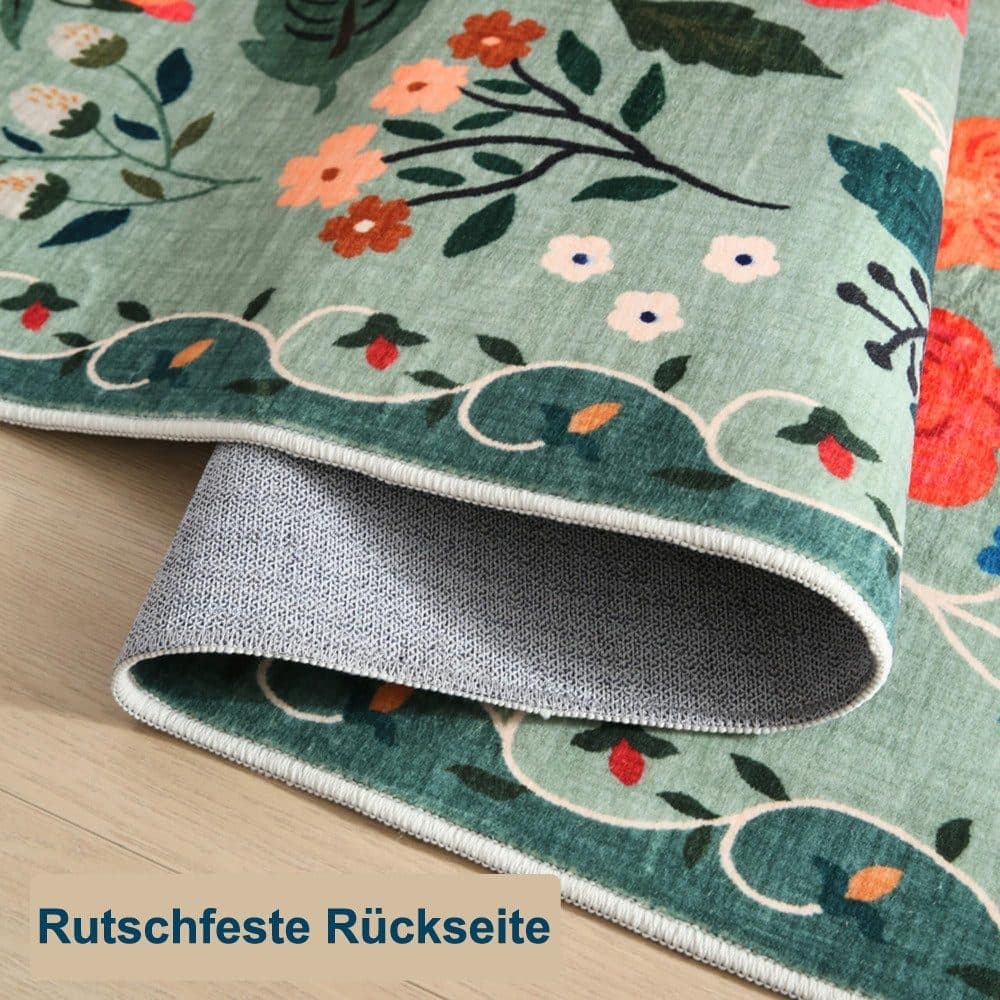 Green Bohemian Floral Non-Slip Doormat – 40 × 60cm