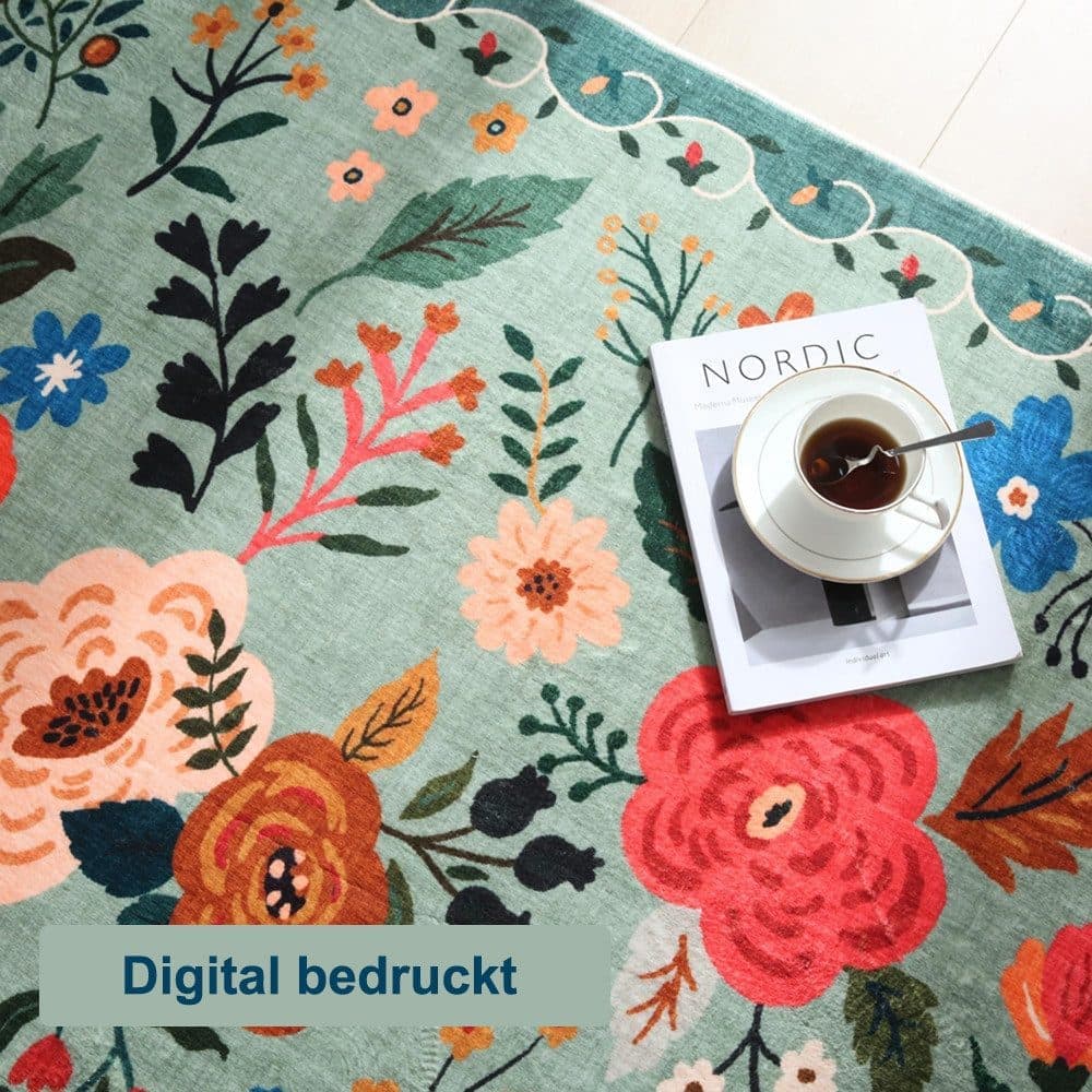 Green Bohemian Floral Non-Slip Doormat – 40 × 60cm