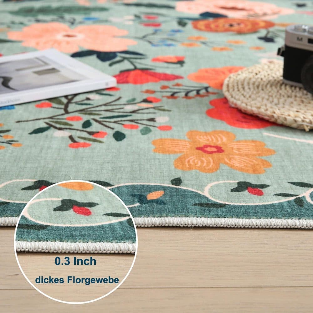 Green Bohemian Floral Non-Slip Doormat – 40 × 60cm