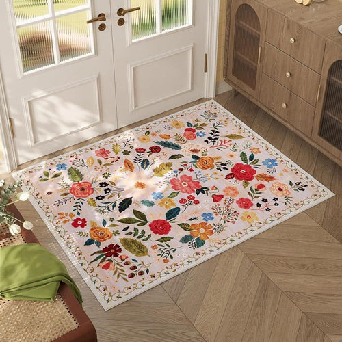 Beige Bohemian Floral Non-Slip Doormat – 50×80cm