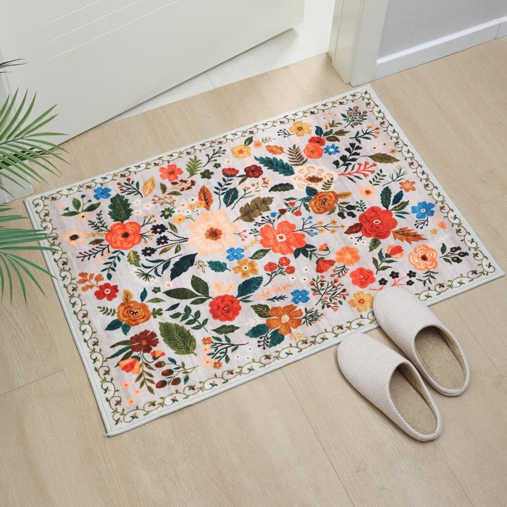 Beige Bohemian Floral Non-Slip Doormat – 50×80cm