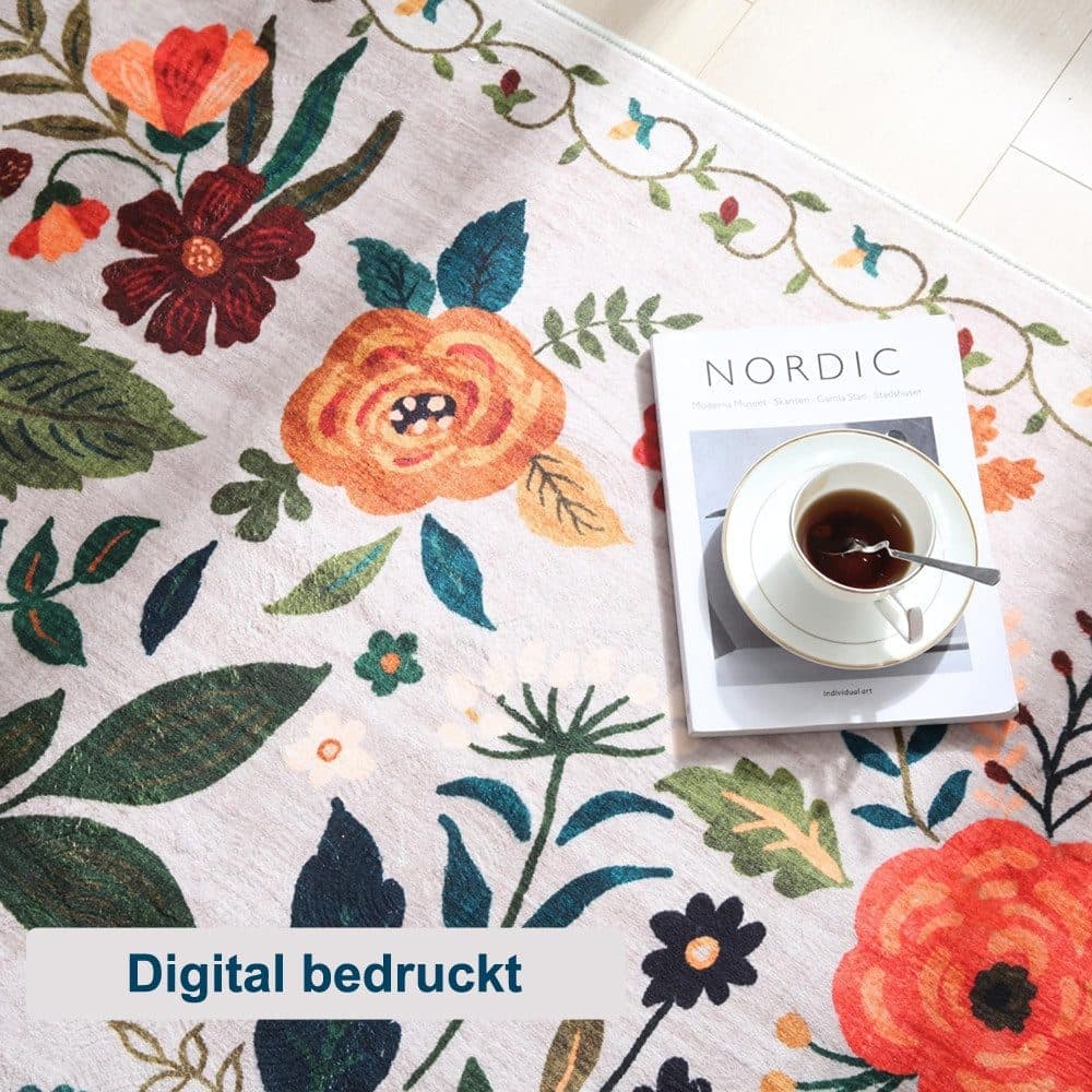 Beige Bohemian Floral Non-Slip Doormat – 50×80cm