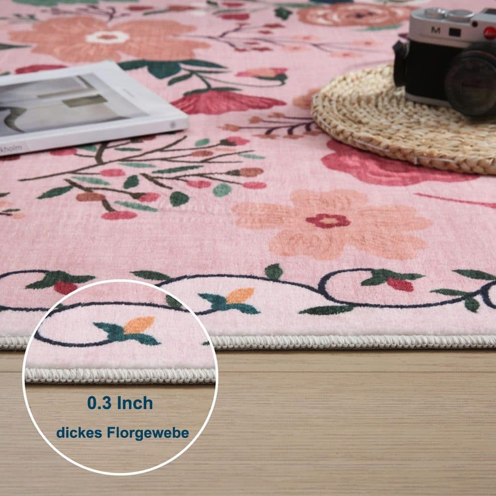 Pink Bohemian Floral Non-Slip Doormat – 50 × 80cm
