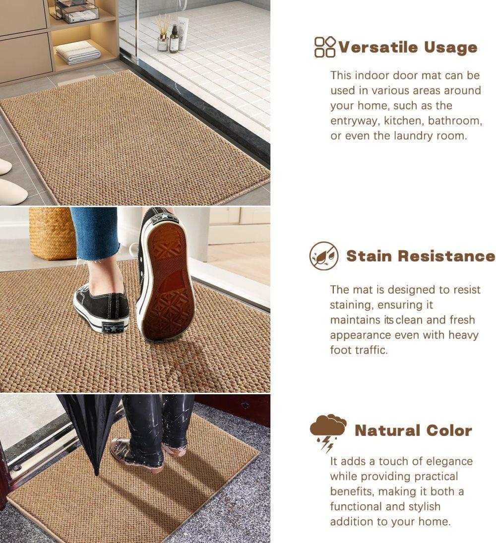 Brown Jute-Look Indoor/Outdoor Non-Slip Doormat – 60 × 90cm