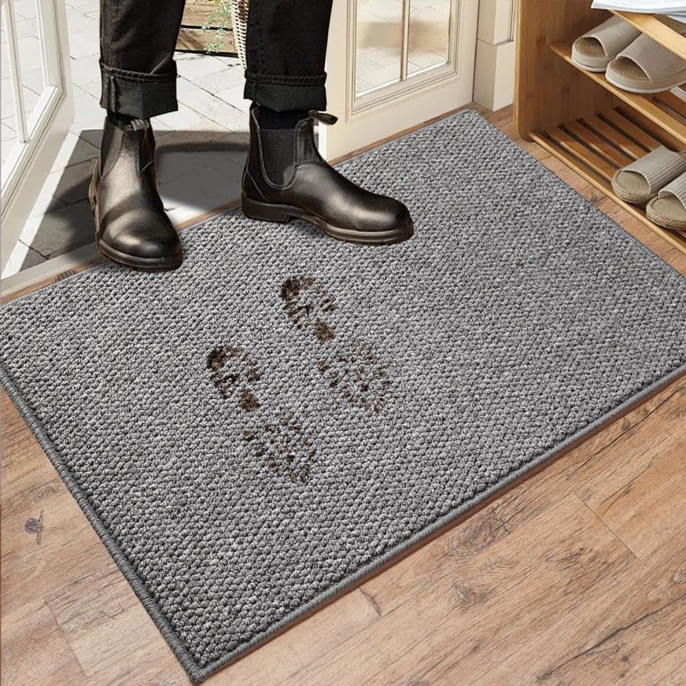 Grey Jute-Look Indoor/Outdoor Non-Slip Doormat – 60 × 90cm