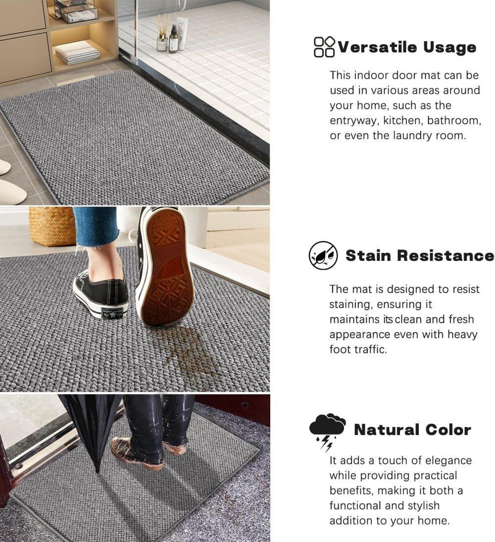 Grey Jute-Look Indoor/Outdoor Non-Slip Doormat – 60 × 90cm