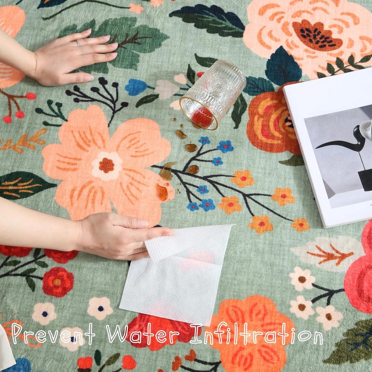 Green Bohemian Floral Non-Slip Doormat – 50 × 80cm