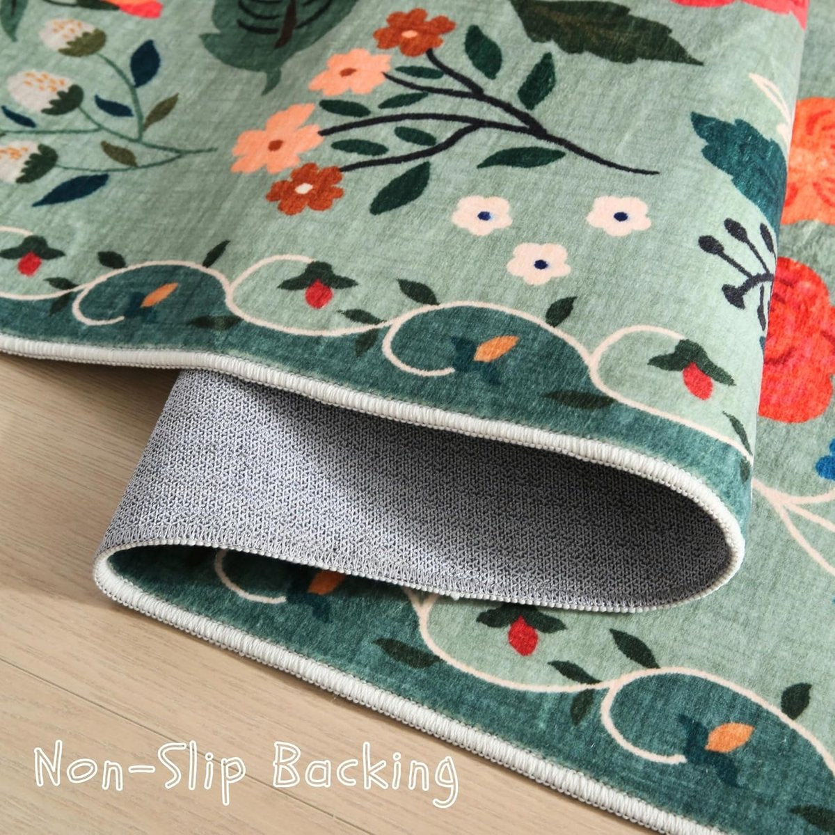 Green Bohemian Floral Non-Slip Doormat – 50 × 80cm