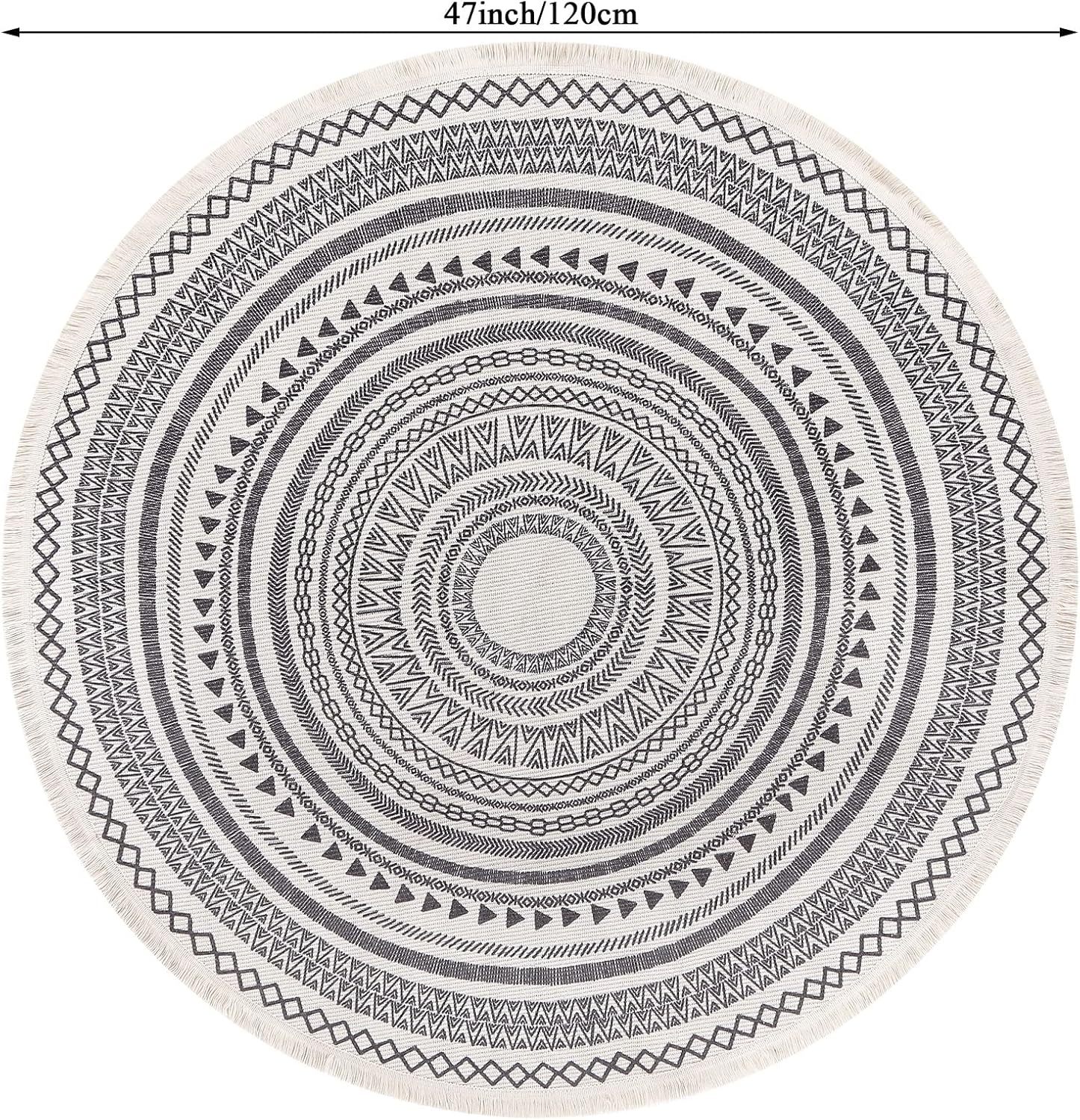 Moroccan Grey Round Cotton Rug – 120cm with Fringes