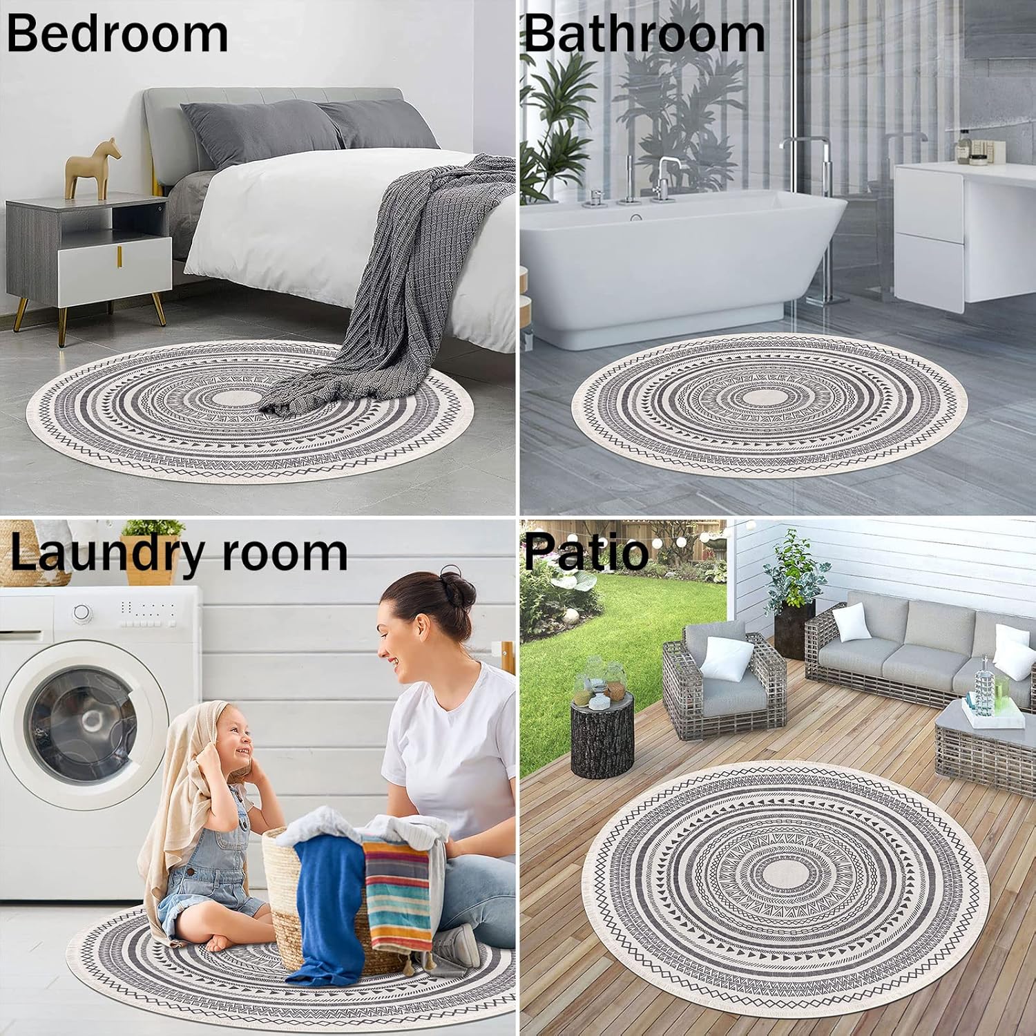 Moroccan Grey Round Cotton Rug – 120cm with Fringes