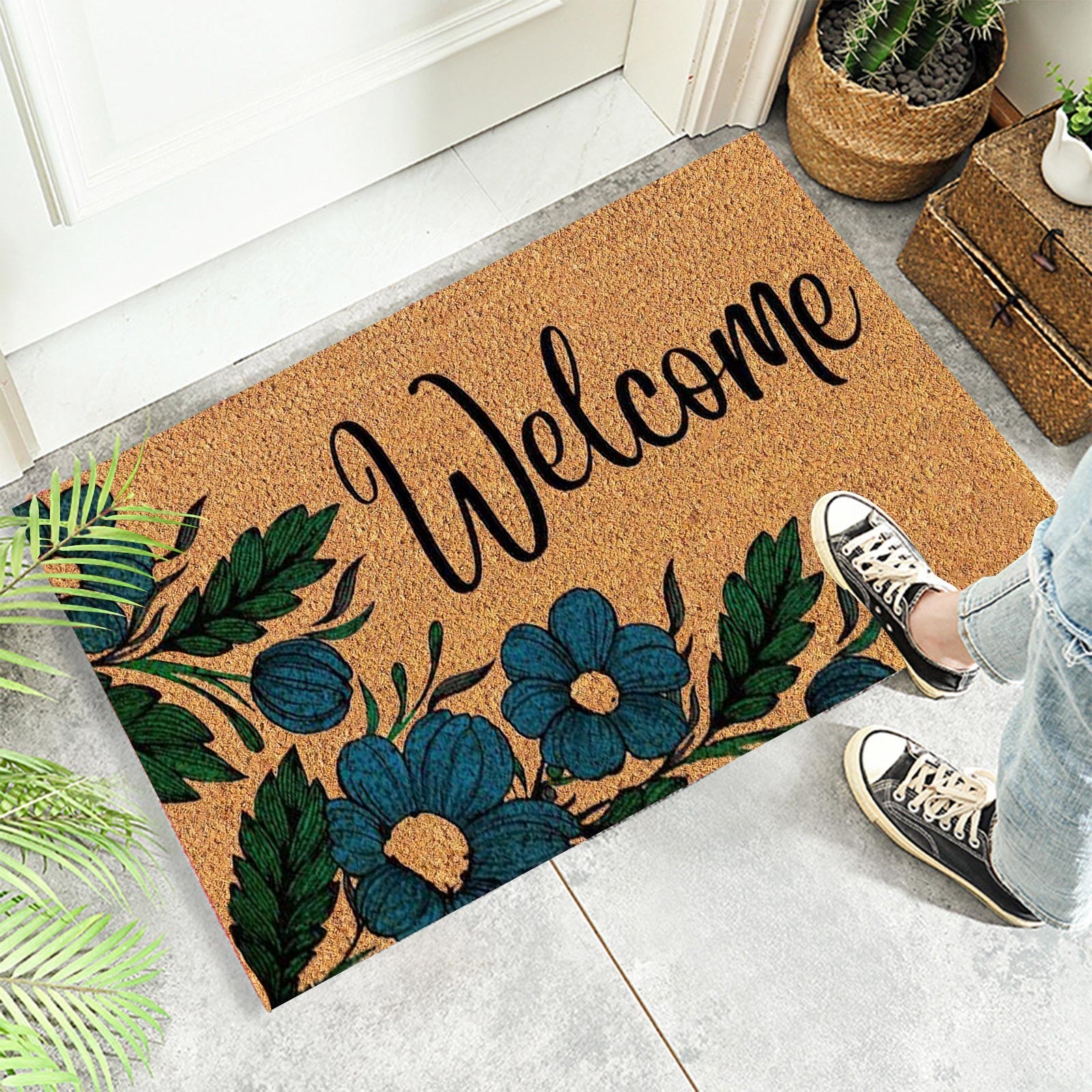 Botanical Welcome Non-Slip Doormat – 40 × 60cm