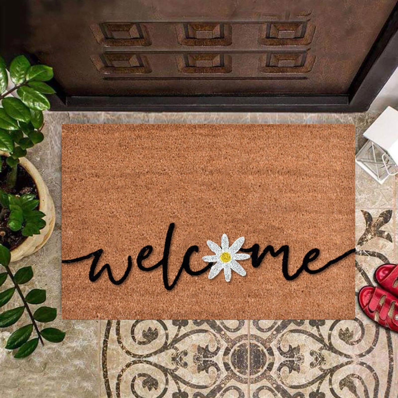 Welcome Flower Non-Slip Doormat – 40 × 60cm