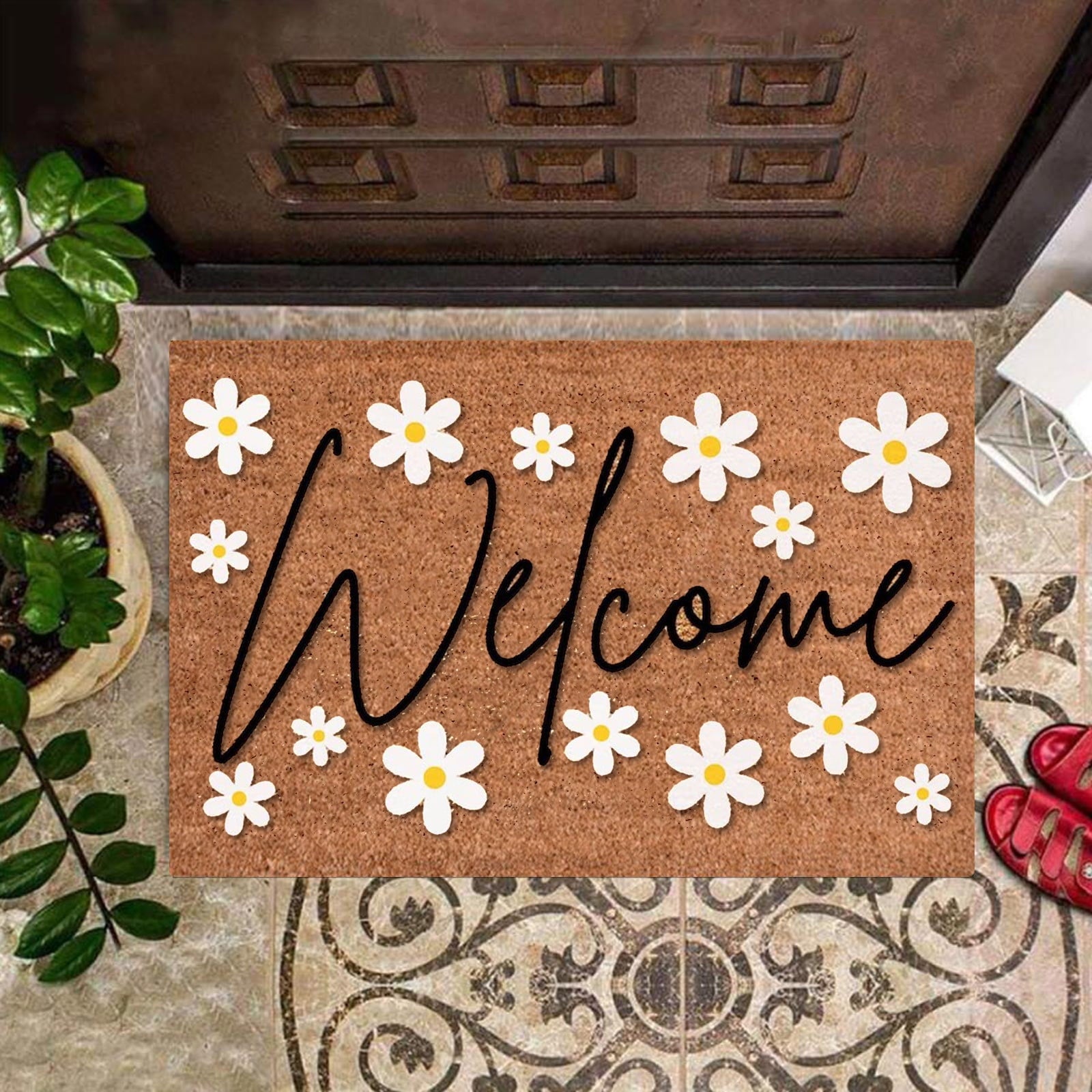 Daisy Welcome Non-Slip Doormat – 40 × 60cm
