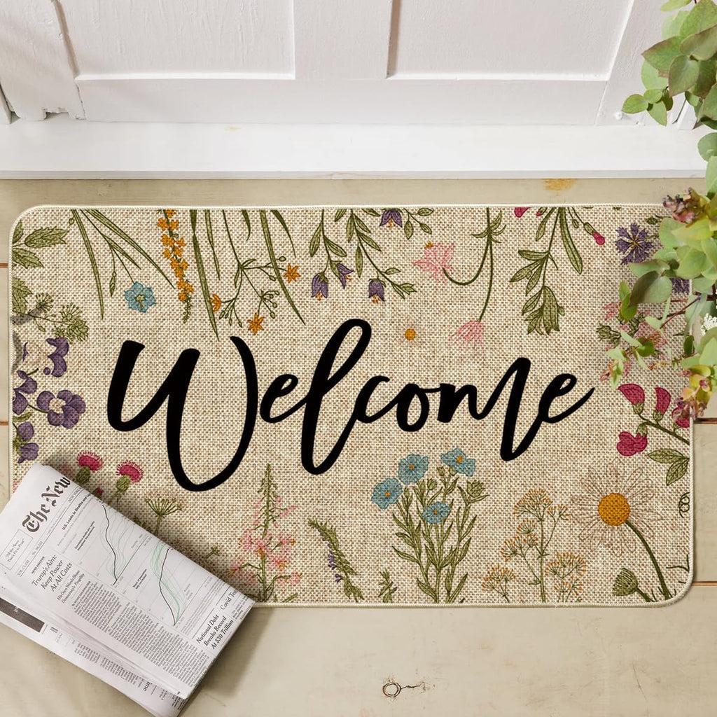 Wildflower Welcome Non-Slip Doormat – 43 × 74cm