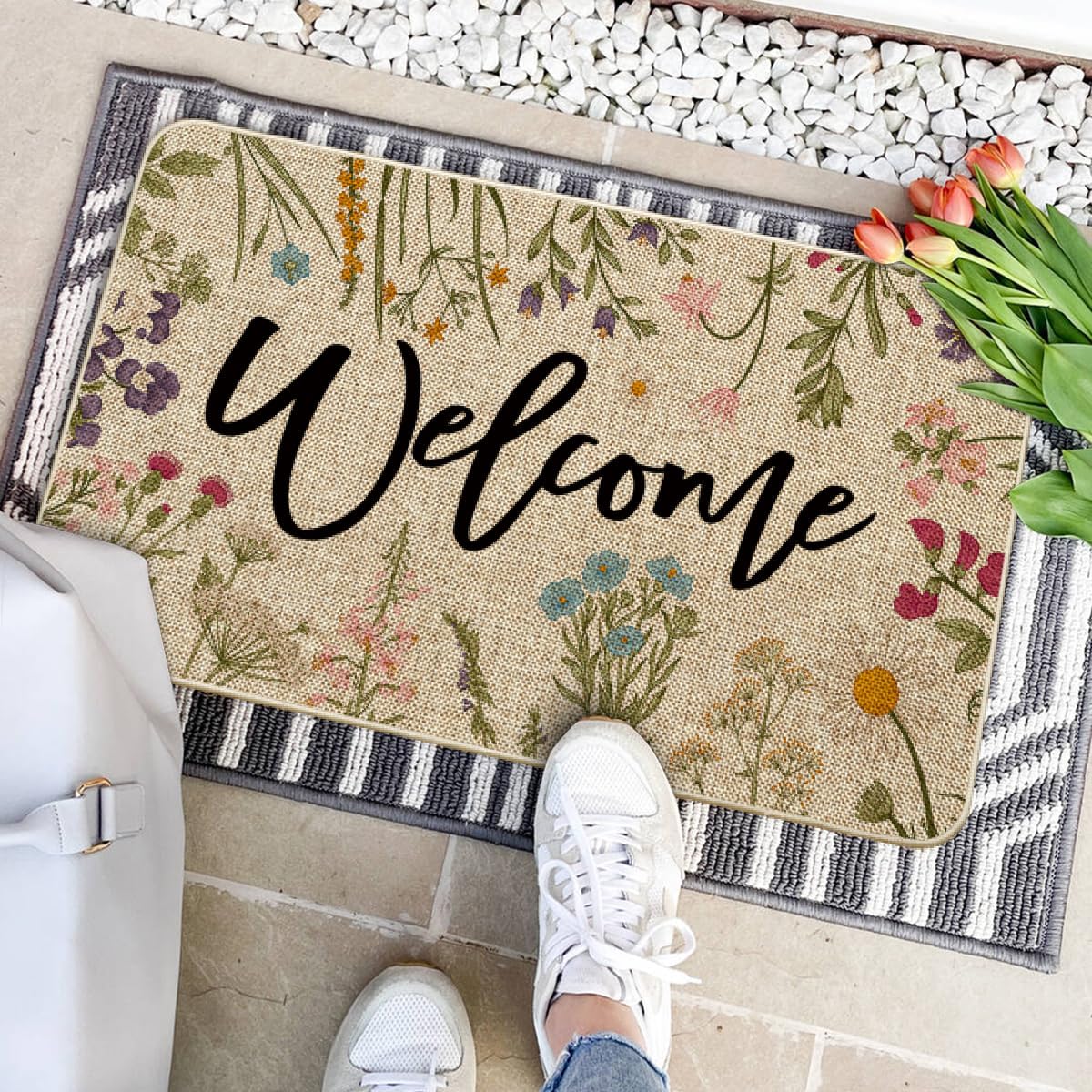 Wildflower Welcome Non-Slip Doormat – 43 × 74cm