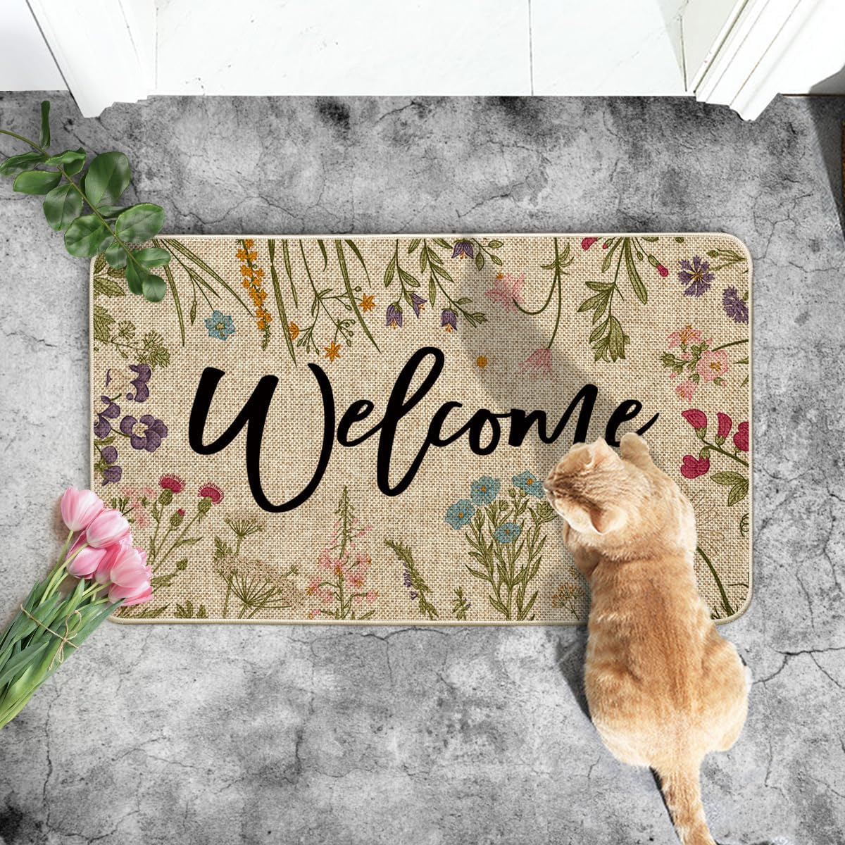 Wildflower Welcome Non-Slip Doormat – 43 × 74cm