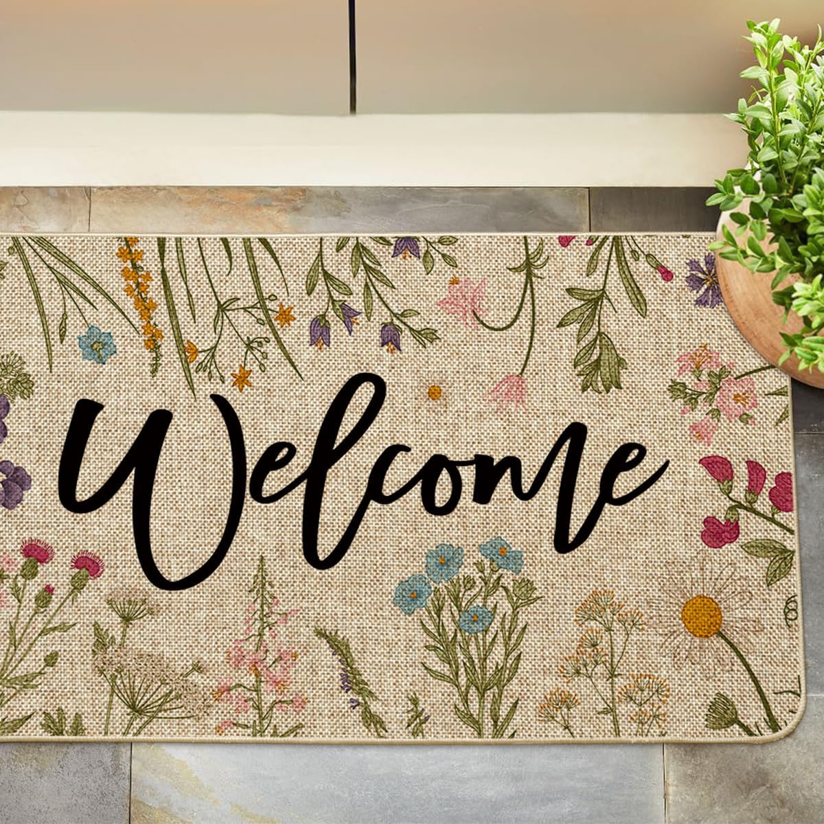 Wildflower Welcome Non-Slip Doormat – 43 × 74cm