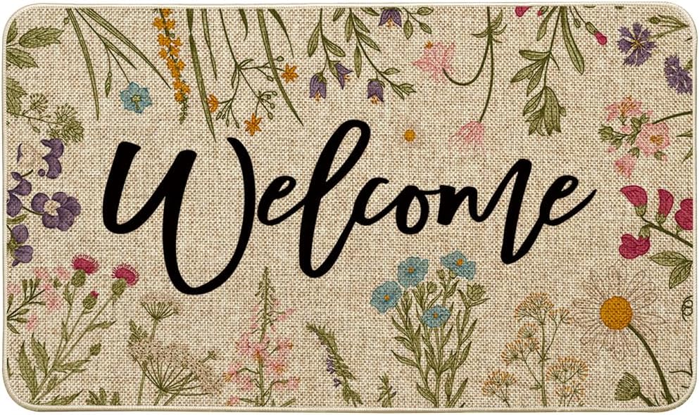 Wildflower Welcome Non-Slip Doormat – 43 × 74cm