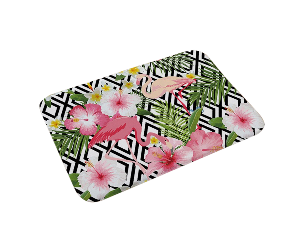 Dark Floral Flamingo Non-Slip Doormat – 40 × 60cm