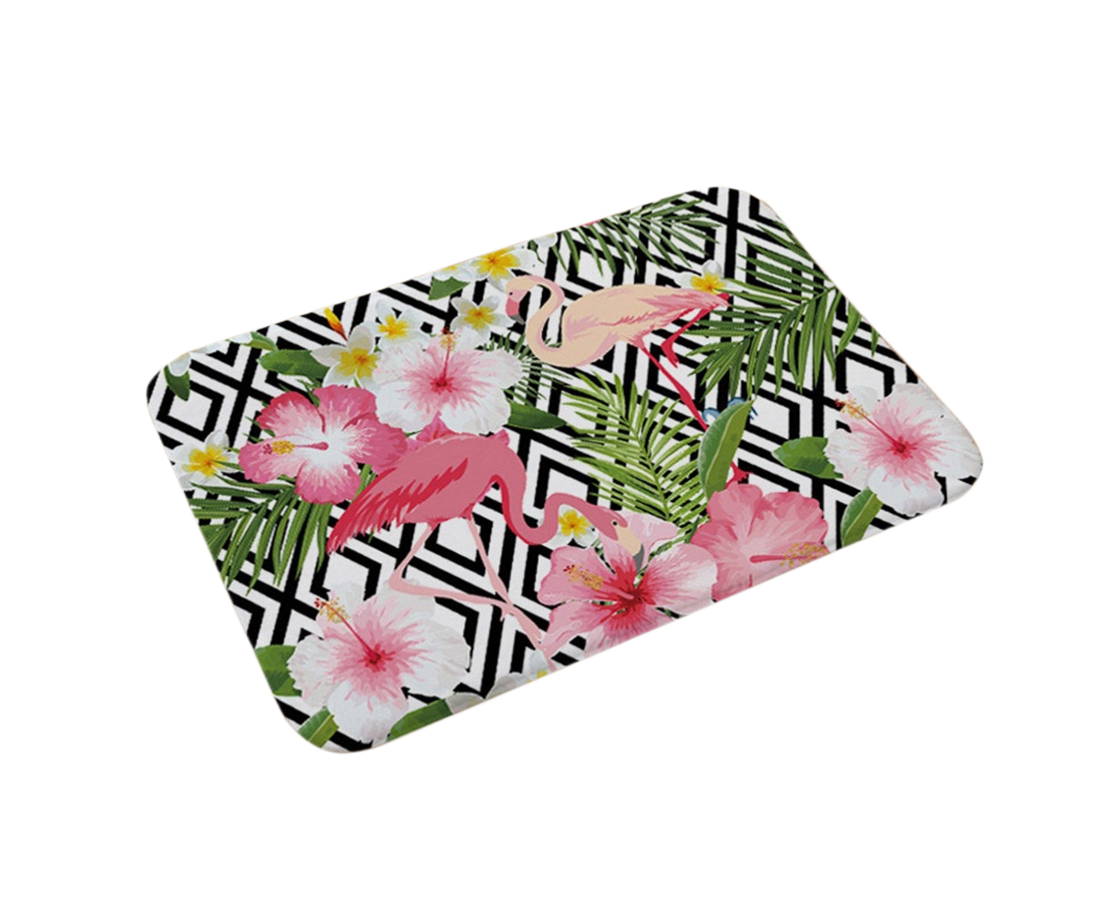 Dark Floral Flamingo Non-Slip Doormat – 40 × 60cm