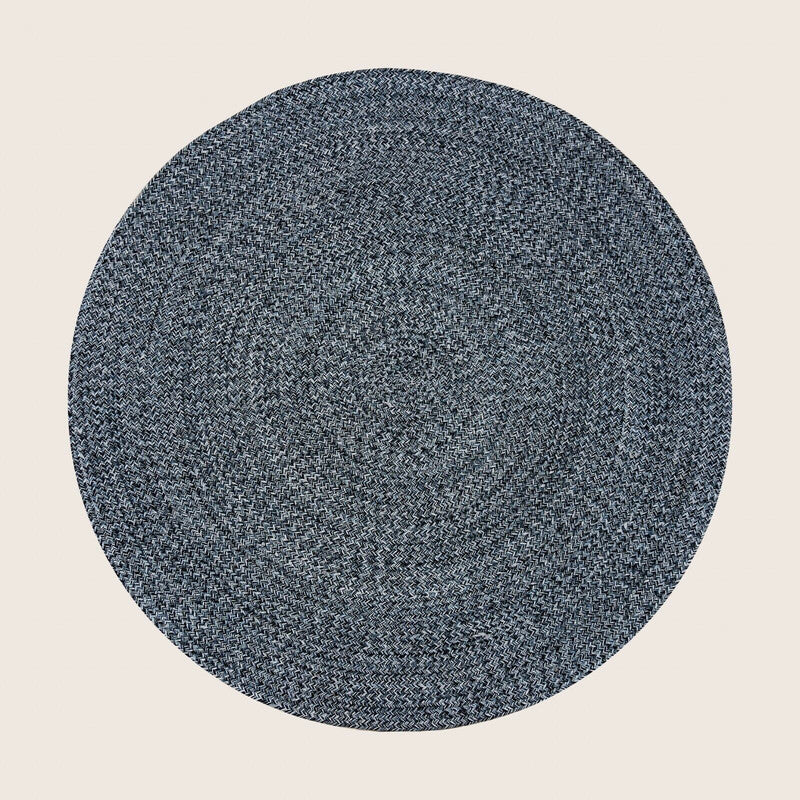 Round Braided Rug — Navy & White Cotton, 120cm