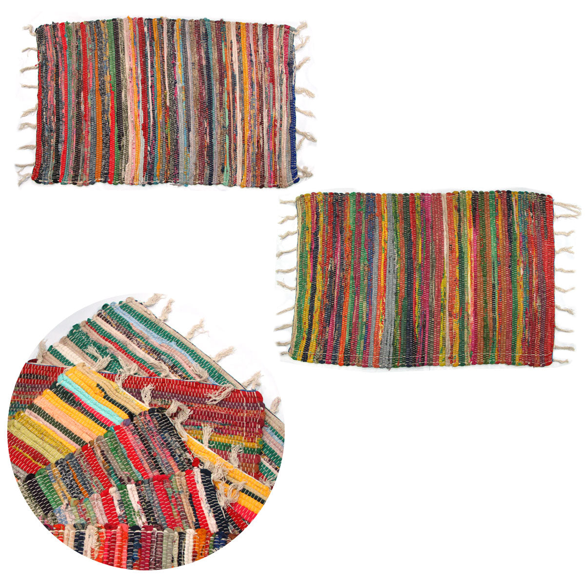 Multicolour Bohemian Chindi Rug – Handmade Cotton, 60 × 90cm (Set of 2)