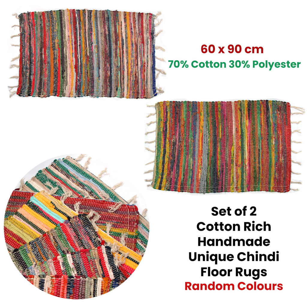 Multicolour Bohemian Chindi Rug – Handmade Cotton, 60 × 90cm (Set of 2)